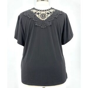 Black Jersey Women's 3XL Short Tulip Sleeve Blouse Sheer Lace Inset on the Back